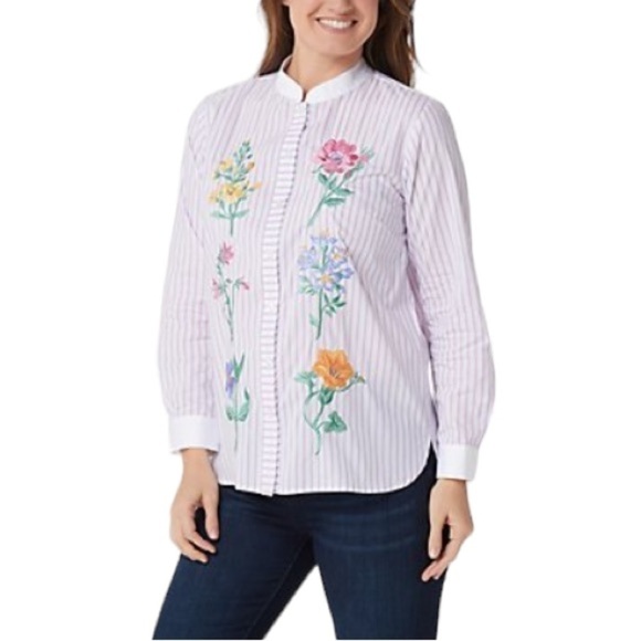 Bob Mackie Embroidered Button Down Shirt - Picture 1 of 11